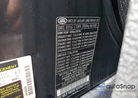 2016 Land Rover Range Rover Sport Hse z USA, uszkodzony, nr VIN SALWR2PF5GA106060